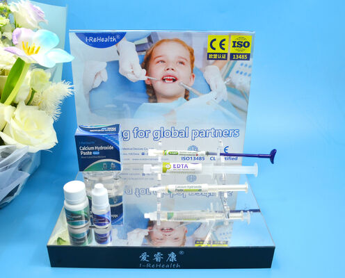 Mecanismos duales de antibacteriano y antiinflamatorio
Pasta de hidróxido de calcio premezclada con iodoformo - Material de llenado del conducto radicular para niños con envase de 2 g