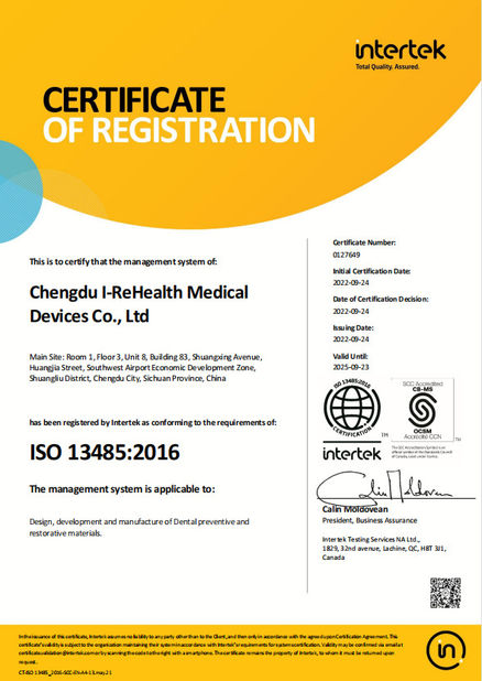 Porcelana Chengdu I-ReHealth Medical Devices Co., Ltd certificaciones
